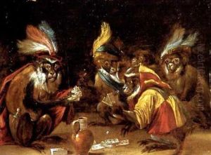 Kortspelande Markattor by Jan van Kessel the Elder