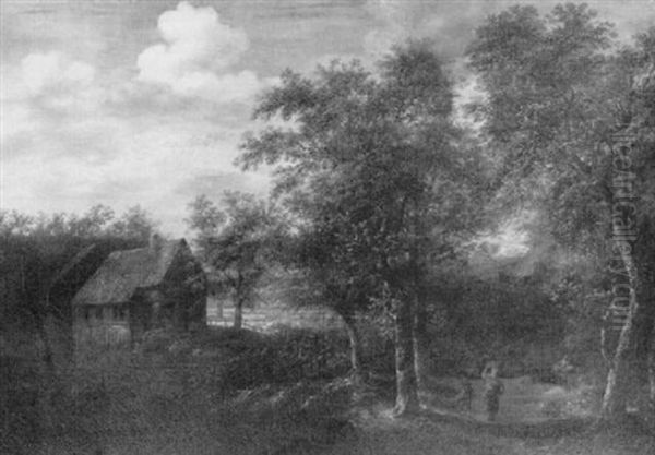 Figures On A Wooded Path By A Cottage - view 1