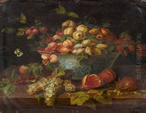 Blumenkorb Mit Papagei (+ Porzellanschale Mit Obst Und Eichhornchen; Pair)