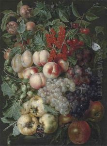 Grapes, Peaches, Hazelnuts, Quinces, Redcurrants And Other Fruit, With A Brimstone Butterfly, A Bumblebee And Other Insects On A Stone Capital