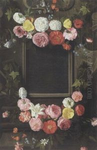 Guirlande De Fleurs Decorant Un Cartouche Sculpte