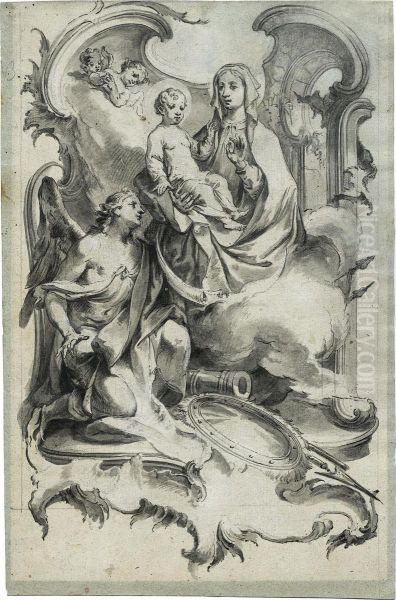 Maria Mit Kind Und Einem Engel - view 1
