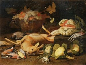 Still Life With A Fawn, A Pigeon, Jays, A Woodpecker, A Thrush, Cabbages, Onions, An Artichoke, A Melon And Other Fruits, And A White Butterfly