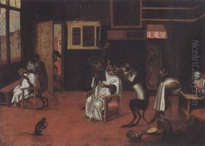 Monkeys At The Barber by Jan van, the Younger Kessel