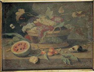 Nature Morte Au Panier De Raisins, Abricots Et Pasteques Sur Un Entablement