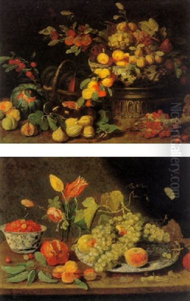 Still Life Of Melons In A Basket And Other Fruit - view 1