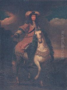 An Equestrian Portrait Of Charles Ii, Wearing The Lesser George, On A Grey Horse With Floral Mane And Tail