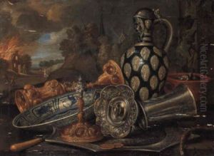 An Allegory Of Fire: A Jug And Other Objects Before A Burning House by Jan van, the Younger Kessel
