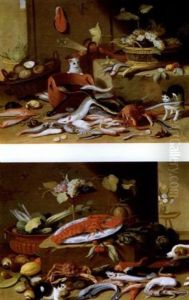 Chats Jouant Avec Du Poisson by Jan van, the Younger Kessel