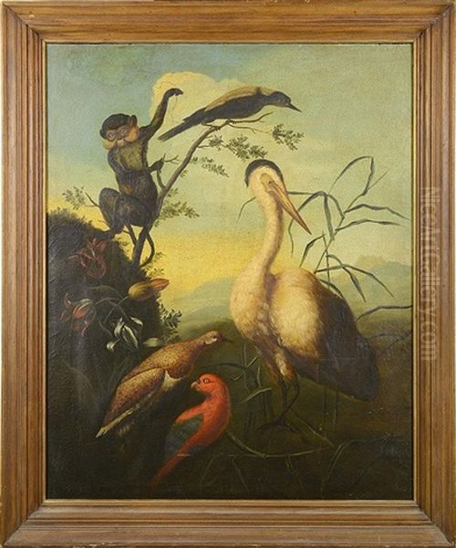 A Monkey With A Heron And Other Birds In A Landscape - view 1