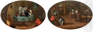 Les Singes Medecins Et Les Singes Musiciens (pair) by Ferdinand van Kessel
