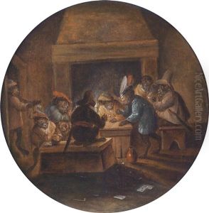 Kartenspielende Affen In Einer Wachstube by Ferdinand van Kessel