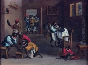Singerie: Le Barbier, Le Pedicure by Ferdinand van Kessel