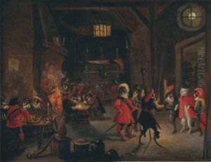 Singerie: Scene De Corps De Garde by Ferdinand van Kessel