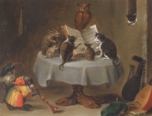 A Musical Concert With A Feline Choir And A Monkey Playing An Oboe - view 1