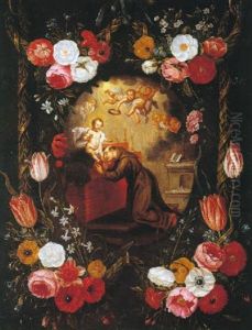 Guirnalda De Flores Enmarcando A San Antonio by Ferdinand van Kessel