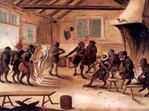 Les Chats Prisonniers Des Singes by Ferdinand van Kessel
