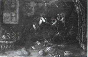 Spider Monkeys In An Interior Playing Backgammon by Ferdinand van Kessel