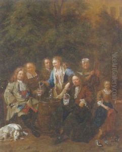 Elegant Figures Carousing In An Ornamental Garden by Jean-Thomas (Nicolas V) Kessel
