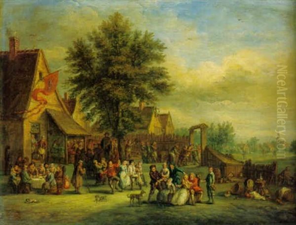 Village Scene With Peasants Merrymaking Outside A Tavern - view 1