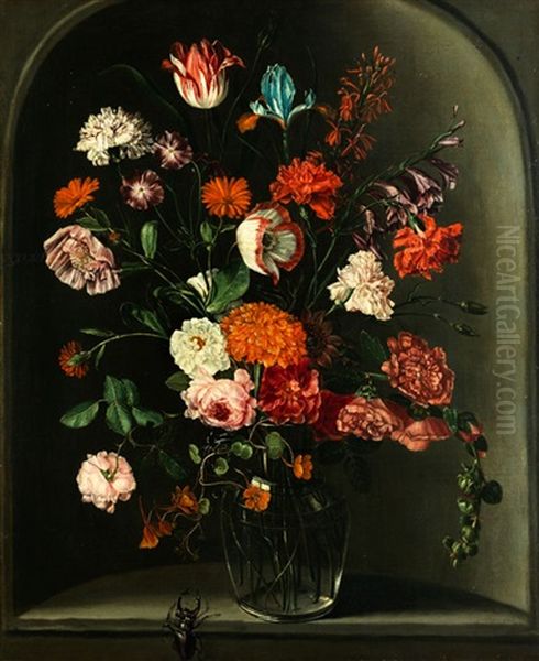 Blumenstillleben In Einer Nische Mit Hirschhornkafer - view 1