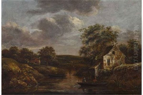Flusslandschaft Mit Fischerboot - view 1