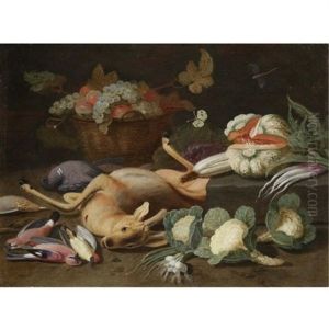 Still Life With A Basket Of Fruit, Cauliflowers, A Melon, Leeks, Radishes And Other Vegetables, Together With A Deer And Songbirds