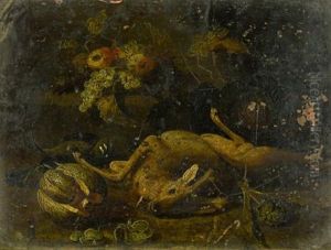 Still Life With A Deer, A Hound, An Artichoke, A Melon, Grapes And Other Fruit Together In A Landscape