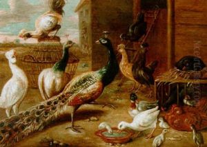 Poultry And Guineafowl In A Courtyard by Jan van Kessel