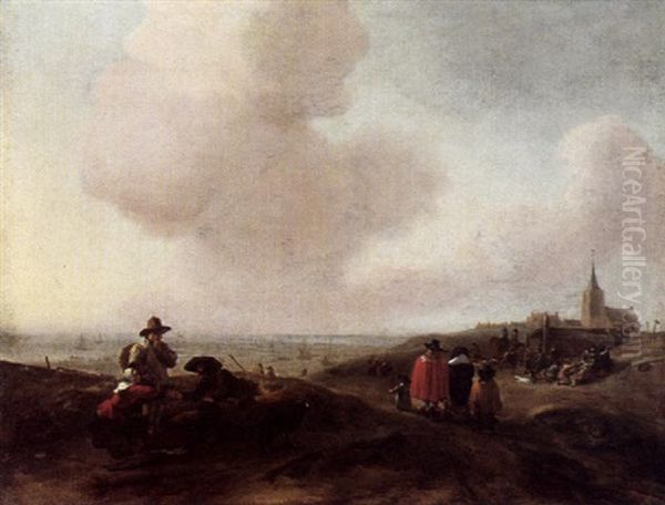 Kustenlandschaft Mit Figuren, Rechts Ein Kirchdorf - view 1
