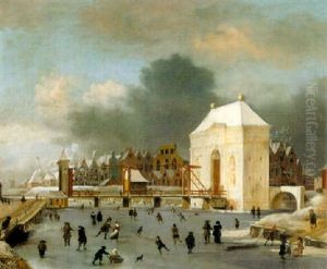 Amsterdam : A View Of The Heilegewegspoort In Winter by Jan van Kessel