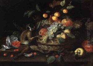 Still Life With A Bowl Of Fraises Des Bois And A Monkey With A Fruit Bowl by Jan van Kessel