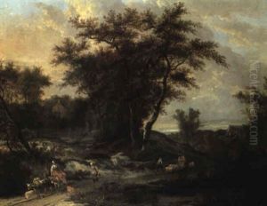 Wooded Landscape With Figures And Farm Animals