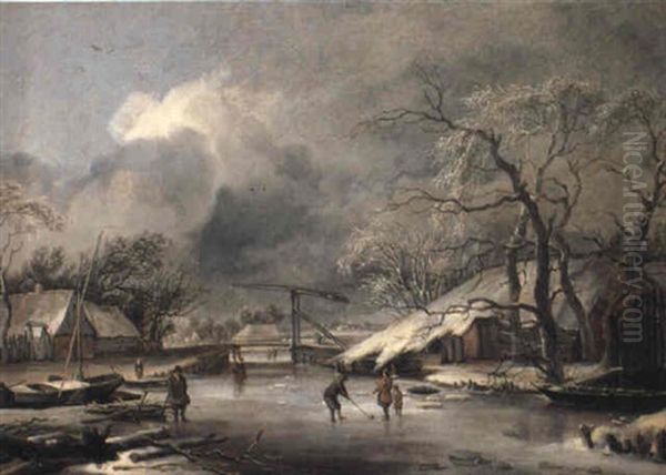 Village In Winter With Peasants And A Kolf Player - view 1