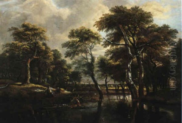 Hunters In A Wooded Landscape - view 1