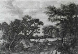 A Horsedrawn Wagon Travelling Along A Country Road Amongst Trees by Jan van Kessel