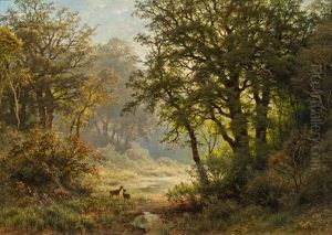 Waldlichtung Mit Rehen by August Friedrich Kessler