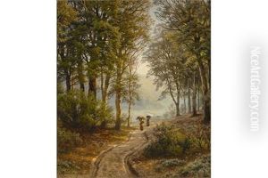 Waldweg Mit Zwei Bauerinnen by August Friedrich Kessler