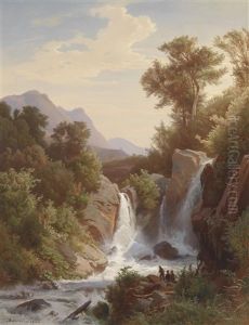 Angler Am Wasserfall