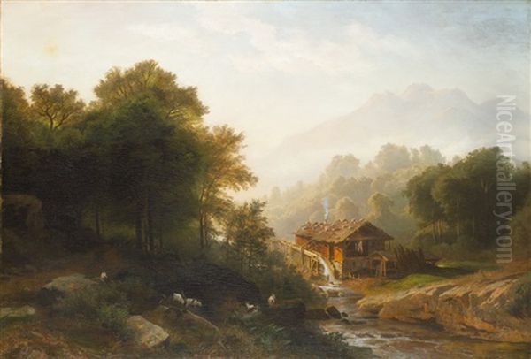 Gebirgslandschaft Mit Wassermuhle - view 1