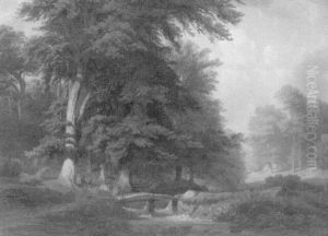 Deutsche Waldlandschaft Mit Wildbach by August Friedrich Kessler