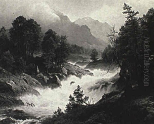 A Fisherman Along The Bank Of A Roaring River - view 1