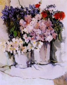 Stilleven Met Twee Emmers Waarin Bonte Bloemen
