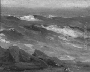 Misty Waves And Rocky Shore