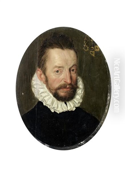 Portrait Of A Gentleman, Bust-length, In Black Costume With A White Ruff by Cornelis Ketel