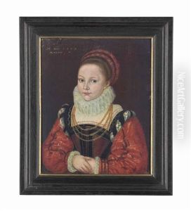 Portrait Of Elizabeth Smythe, Aged 7, Half-length, In A Brown And Black Dress With Red Sleeves, A Ruff, A Red Headdress, And A Gold Chain Portrait Of Elizabeth Smythe, Aged 7, Half-length, In A Brown And Black Dress With Red Sleeves, A Ruff, A Red Headdress, And A Gold Chain