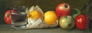Still Life Of Apples, Pears, And A Glass Of Water by Peter Baumgras