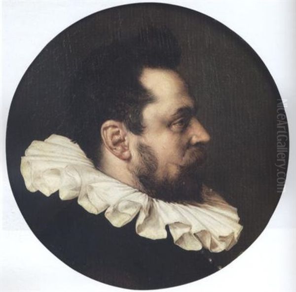 Portrait Of A Gentleman In Profile Wearing A Black Tunic And A White Ruff - view 1