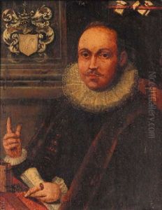 Portrait Of A Gentleman In A Fur-lined Cloak And White Ruff, Holding A Scroll In His Left Hand, In A Library Interior