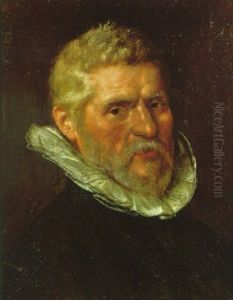 Portrait Of A Bearded Gentleman Wearing A Black Tunic And White Ruff by Cornelis Ketel